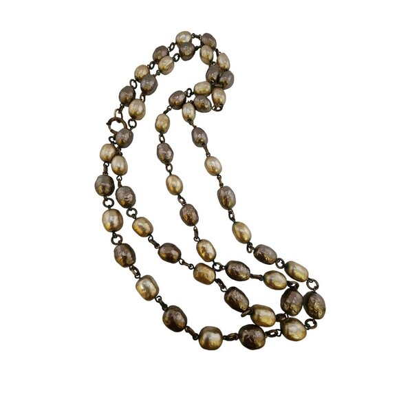 Vintage Early 2 Tone Pearl Long Necklace With Thumbless Clasp (A5217) - Picture 1 of 3